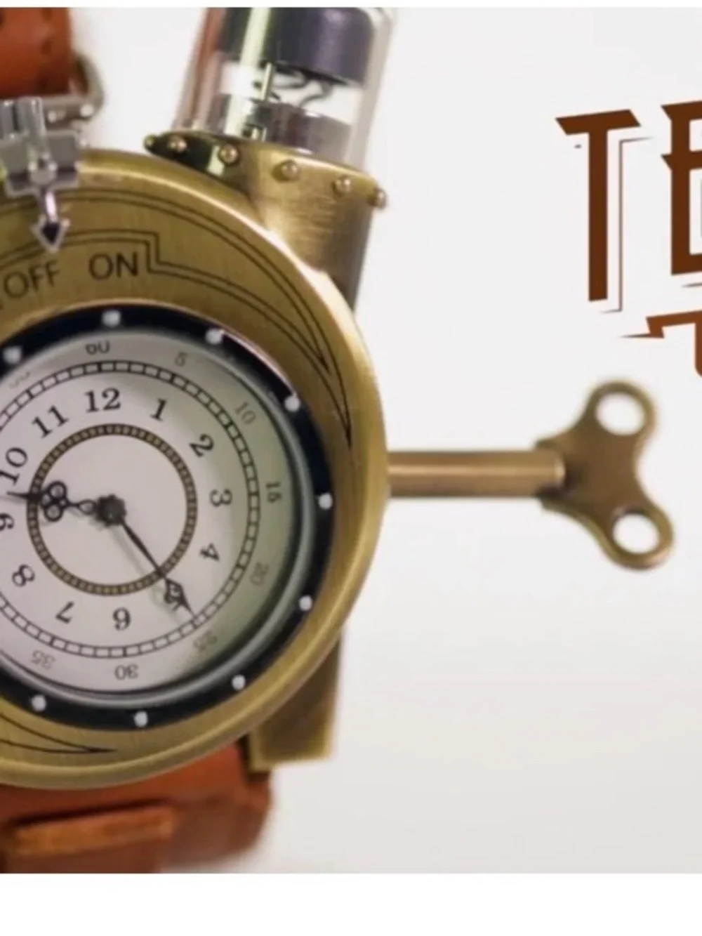 ThinkGeek Steampunk Tesla Analog Watch Leather Strap W/ Key Stainless Steel Case